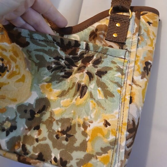 New Roses Floral Mini Tote Shopper Handbag Double handle Carryall Yellow Blue Br - Picture 7 of 11